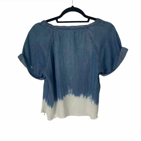 Life in Progress Cropped Denim Shirt Size Small Distressed Ombré Tie‎ Dye Bleach - Picture 4 of 5